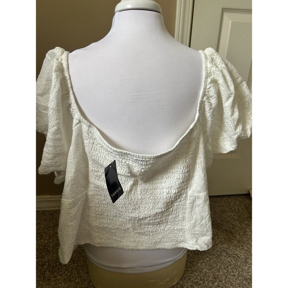 Torrid Eyelet Off Shoulder Crop Top 4X White Smocked Keyhole NEW Boho Cottage - Picture 4 of 13